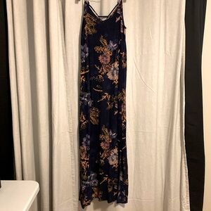 Navy Blue Floral Print Spaghetti Strap Maxi Dress - L